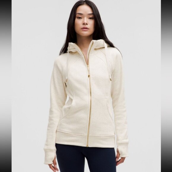 Lululemon Scuba full zip hoodie plush. Heathered Bone with gold zipper. Size 6 - Picture 2 of 16